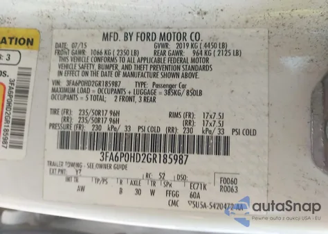 2016 Ford Fusion Se z USA, uszkodzony, nr VIN 3FA6P0HD2GR185987